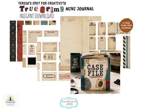 Printable True Crime Mini Junk Journal Kit | Case File Detective Journal | 4 Page PDF Digital Download