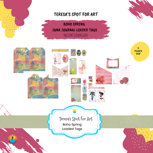 Spring Boho Themed Loaded Tags Printable –Instant 5 page Download