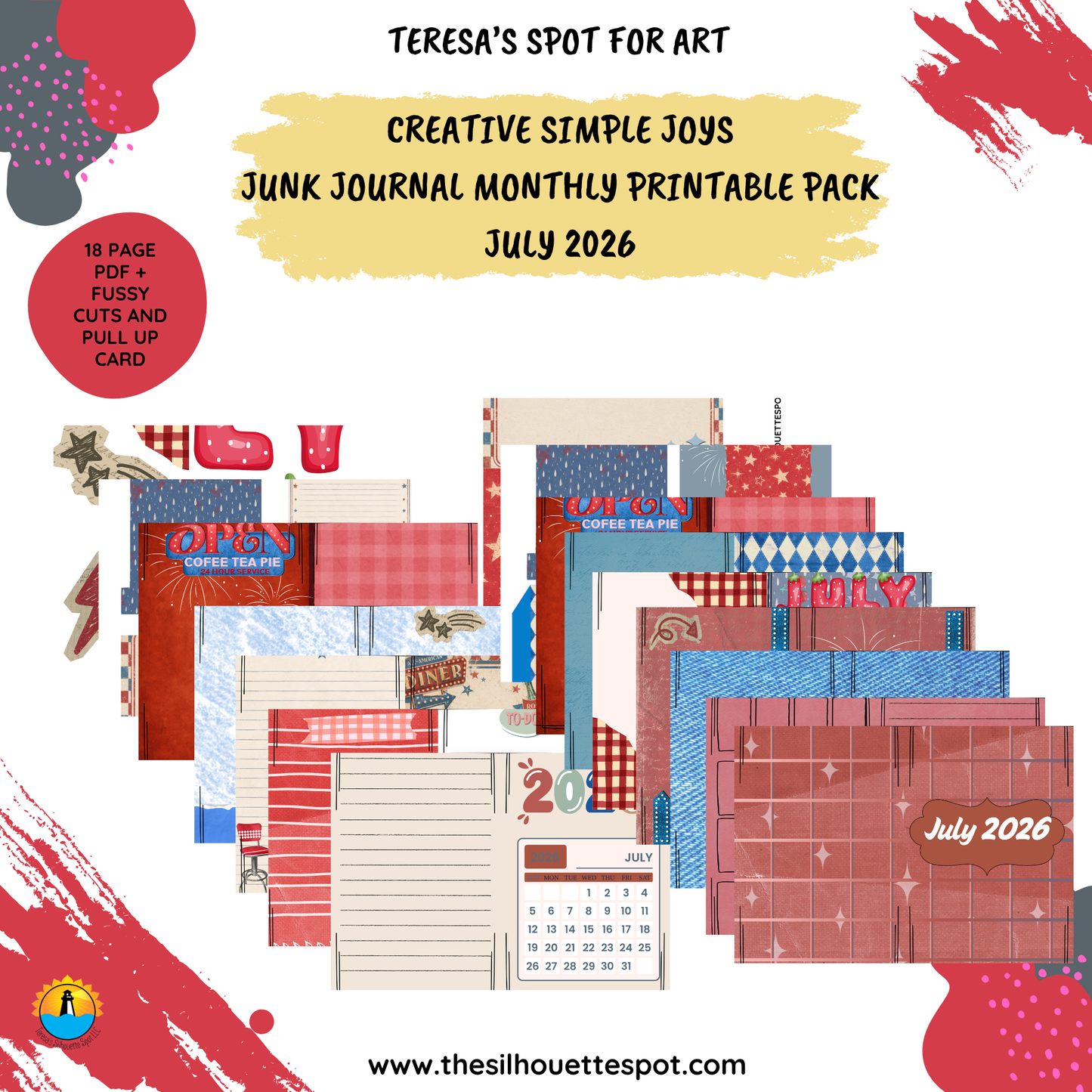 Junk Journal Monthly Bundle for July 2026- 18 Page PDF Junk Journal Printable