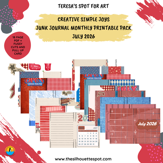 Junk Journal Monthly Bundle for July 2026- 18 Page PDF Junk Journal Printable