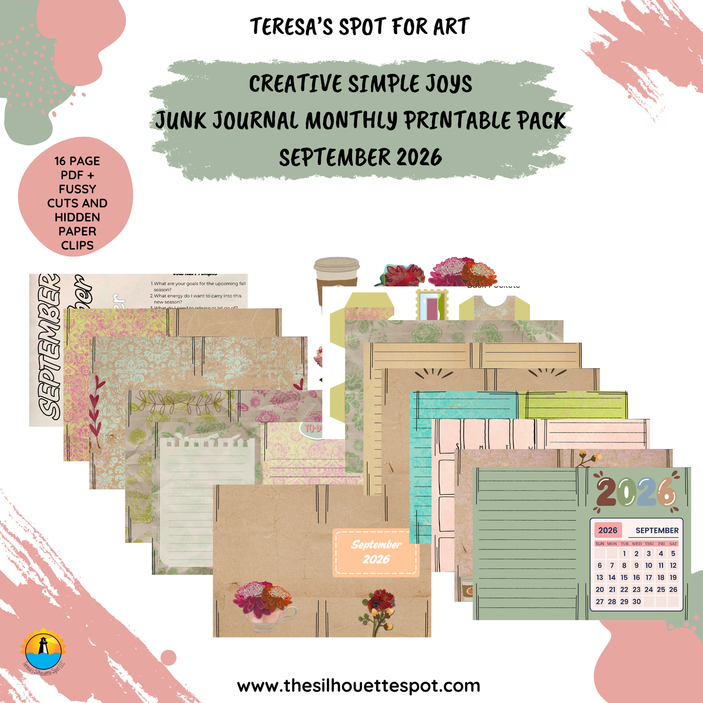Junk Journal Monthly Bundle for September 2026- 16 Page PDF Junk Journal Printable
