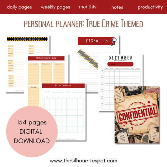 2027 True Crime Personal Planner | 154-Page Printable Daily, Weekly, Monthly, Goal & Habit Planner