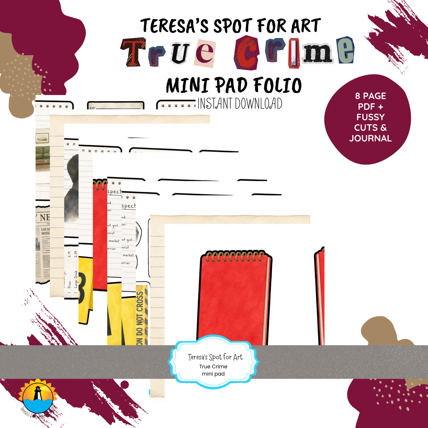 True Crime Junk Journal Mini Crime Pad –Instant 8 page Download