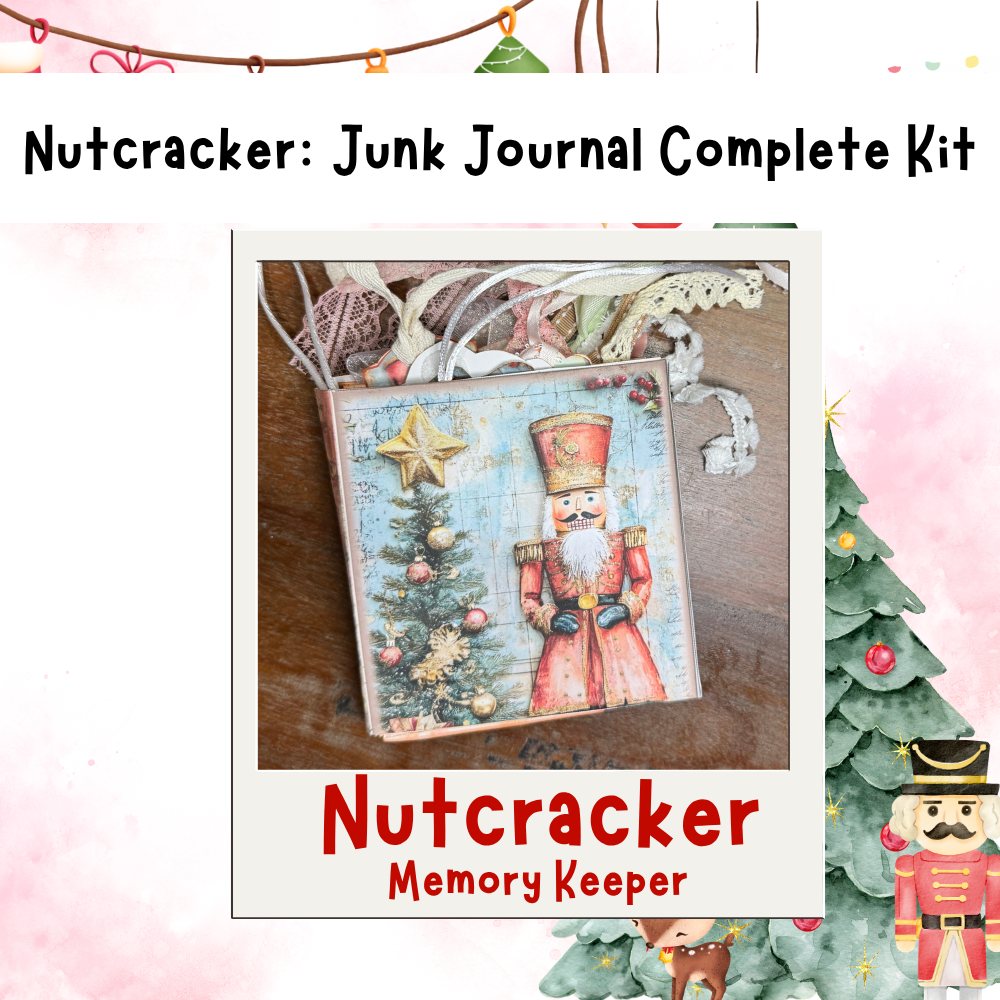 Nutcracker Christmas Memory Keeper Journal Paper Craft Kit – 22-Page Printable Craft Kit with Ribbon, Ephemera & Video Tutorial