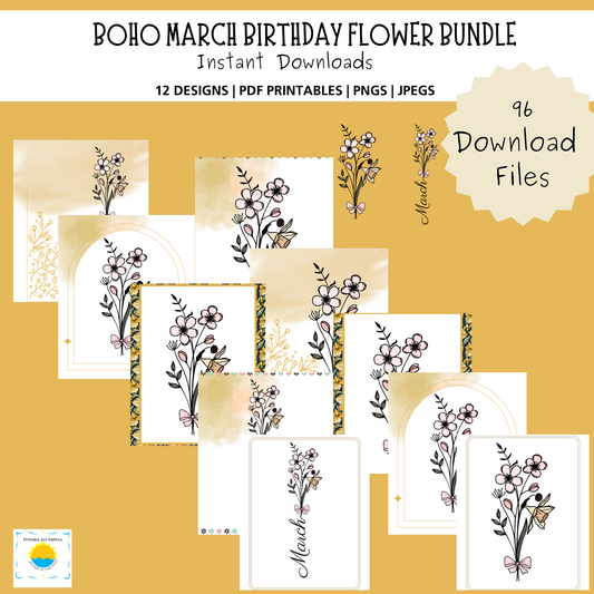 Boho March Printable Art Bundle — 96 File Digital Download