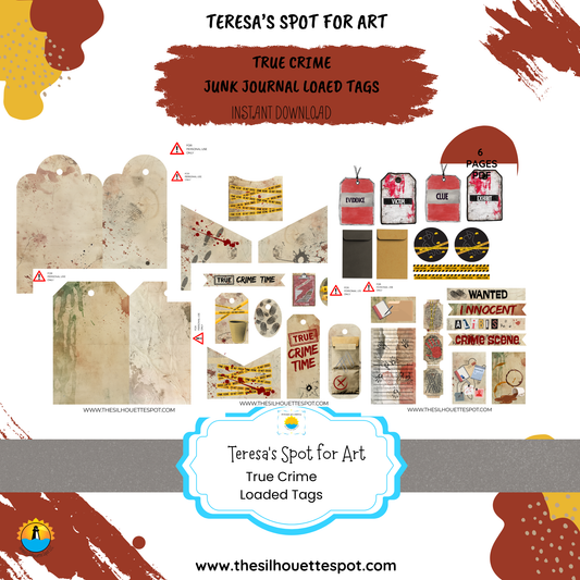 True Crime Loaded Tags Printable –Instant 6 page Download