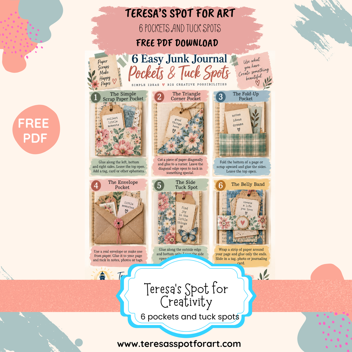 6 Tucks and Pockets for Beginner Junk Journaling-Free PDF