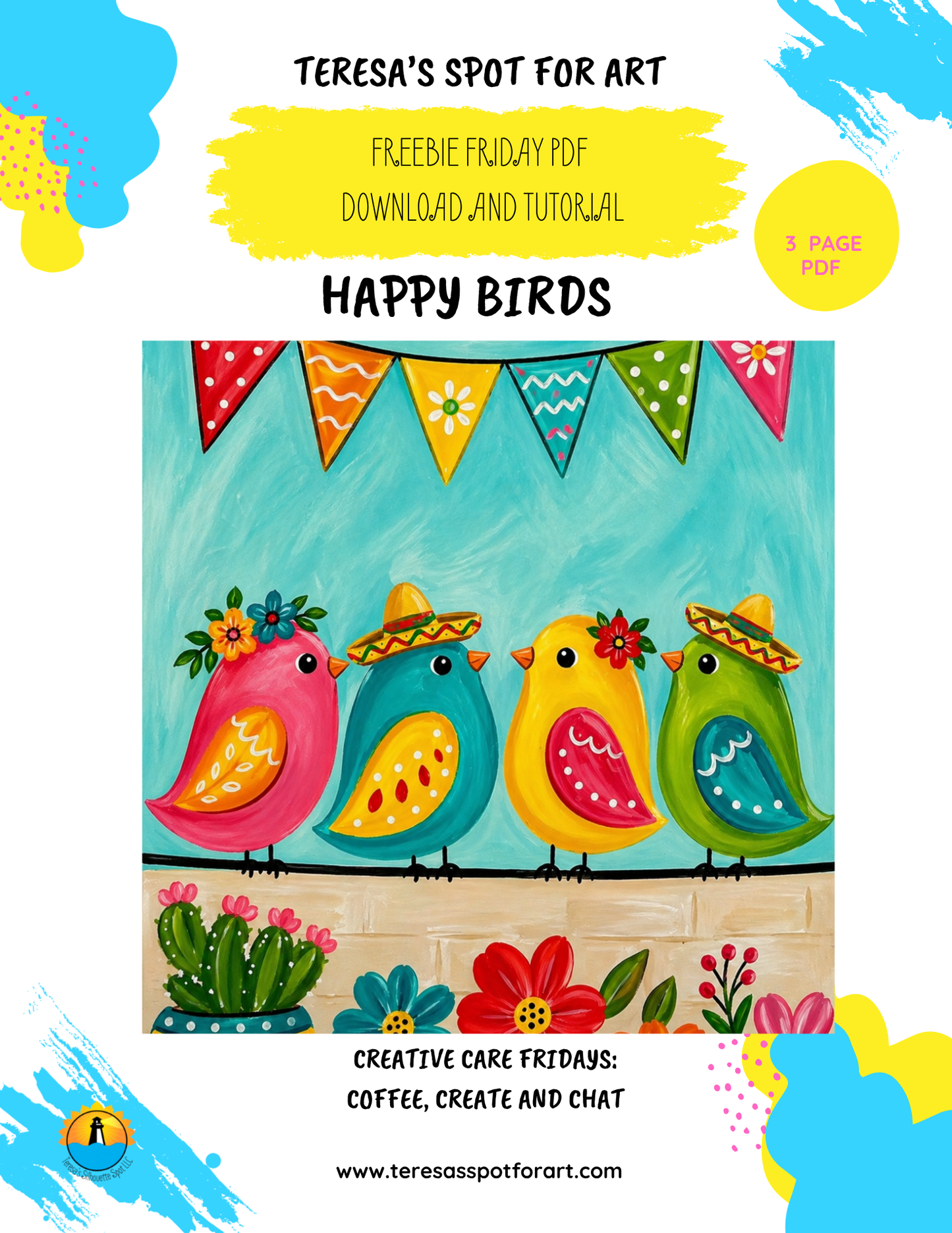 Happy Birds Beginner Acylic Painting Tracer Stencil and Supply List