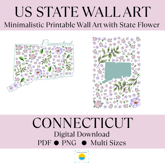Connecticut US State Digital Wall Art Printable, Minimalistic Connecticut State Flower Art,