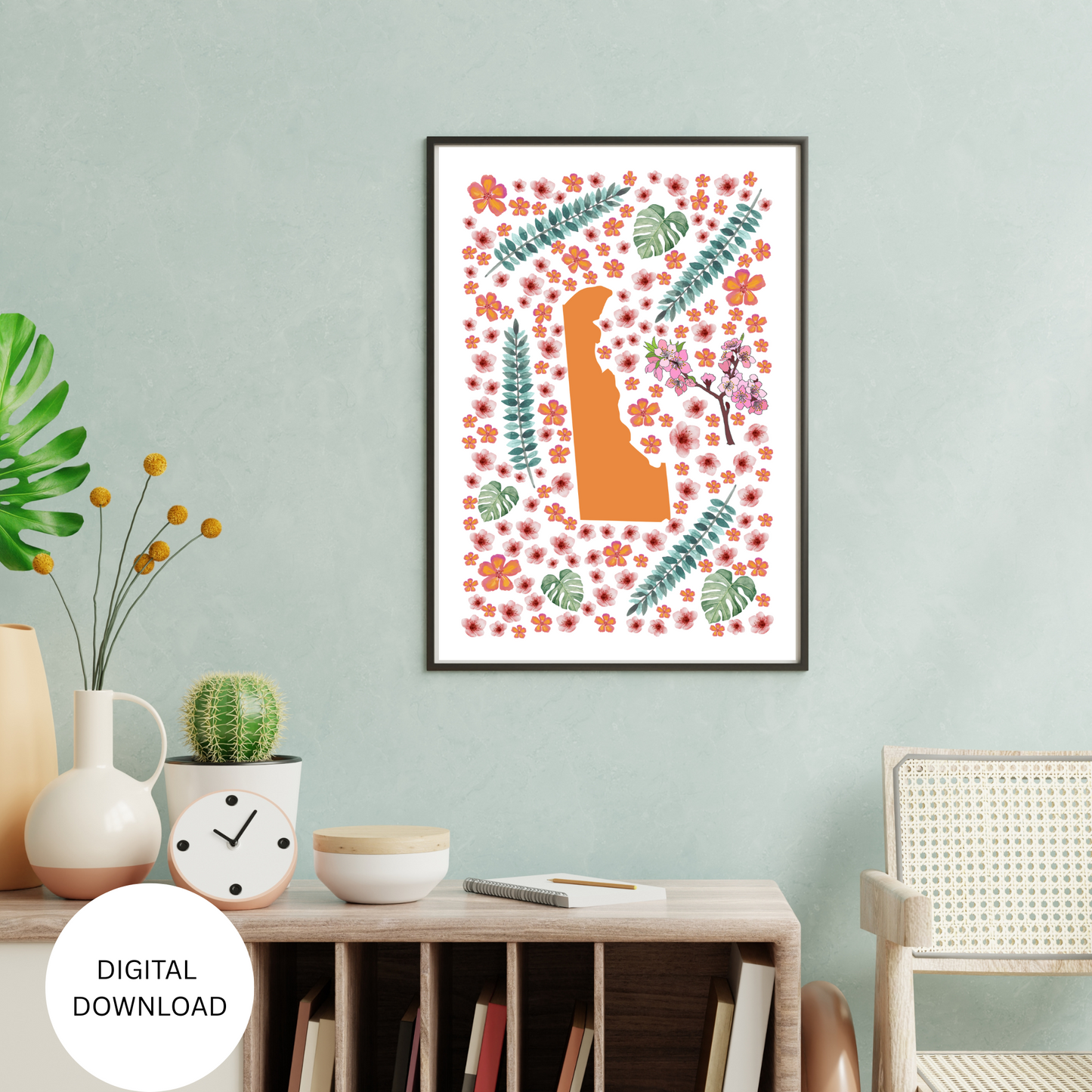 Delaware US State Digital Wall Art Printable, Minimalistic Delaware State Flower Art, Digital Download Delaware State Art,