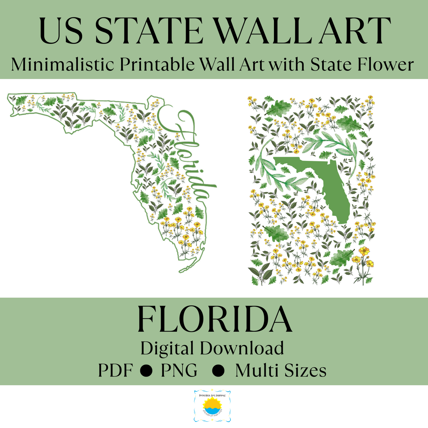 Florida US State Digital Wall Art Printable, Minimalistic Florida State Flower Art, Digital Download Florida State Art,