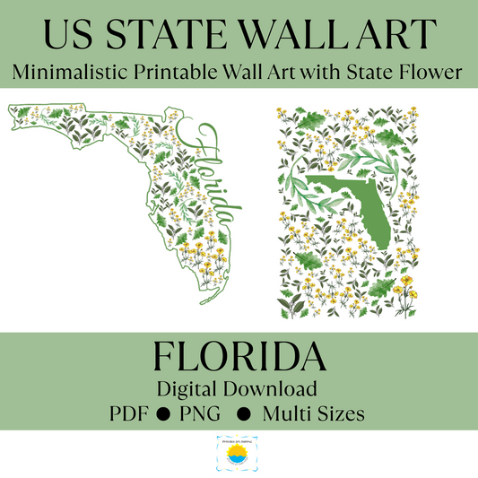 Florida US State Digital Wall Art Printable, Minimalistic Florida State Flower Art, Digital Download Florida State Art,