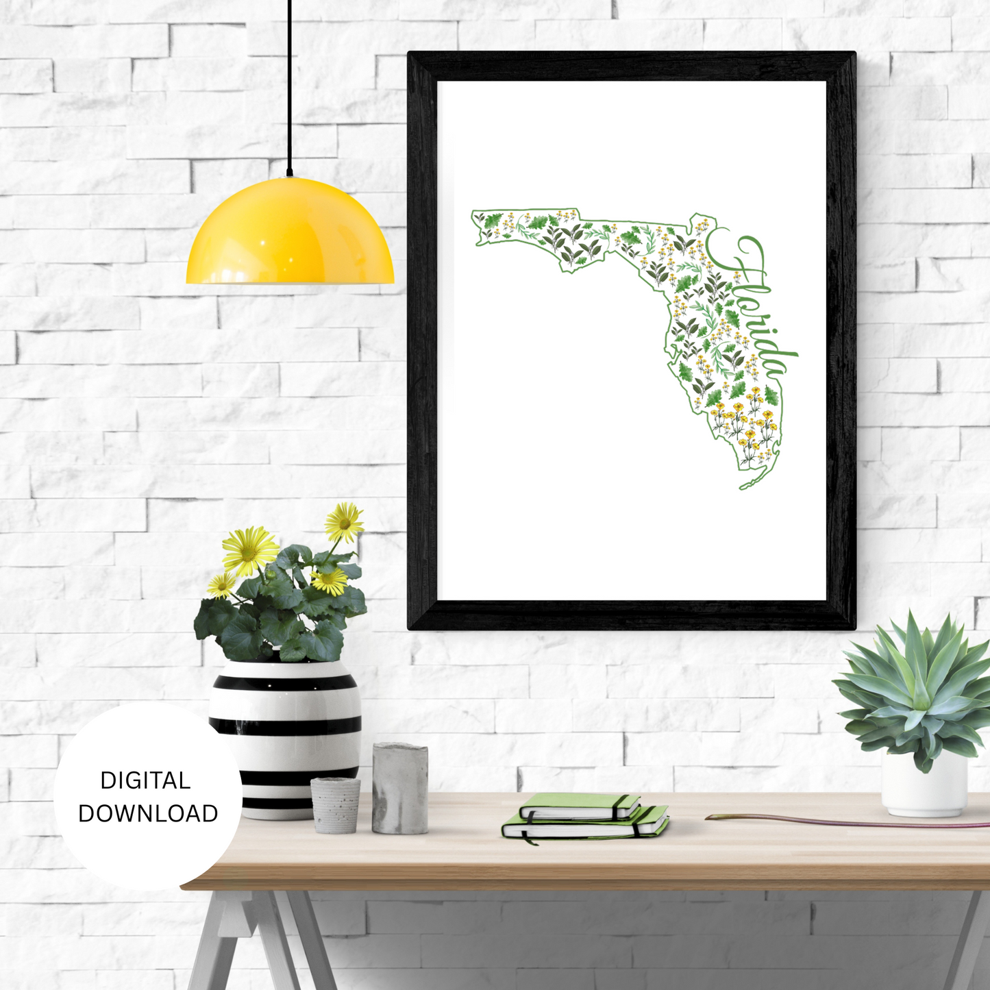 Florida US State Digital Wall Art Printable, Minimalistic Florida State Flower Art, Digital Download Florida State Art,