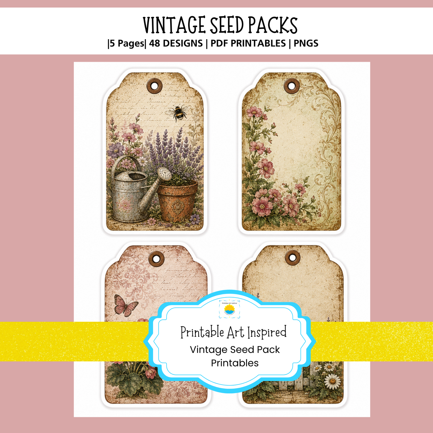 Vintage Flower Seed Pack Printables for Journaling, Collage & Creative Crafts 6 page PDF Instant Download