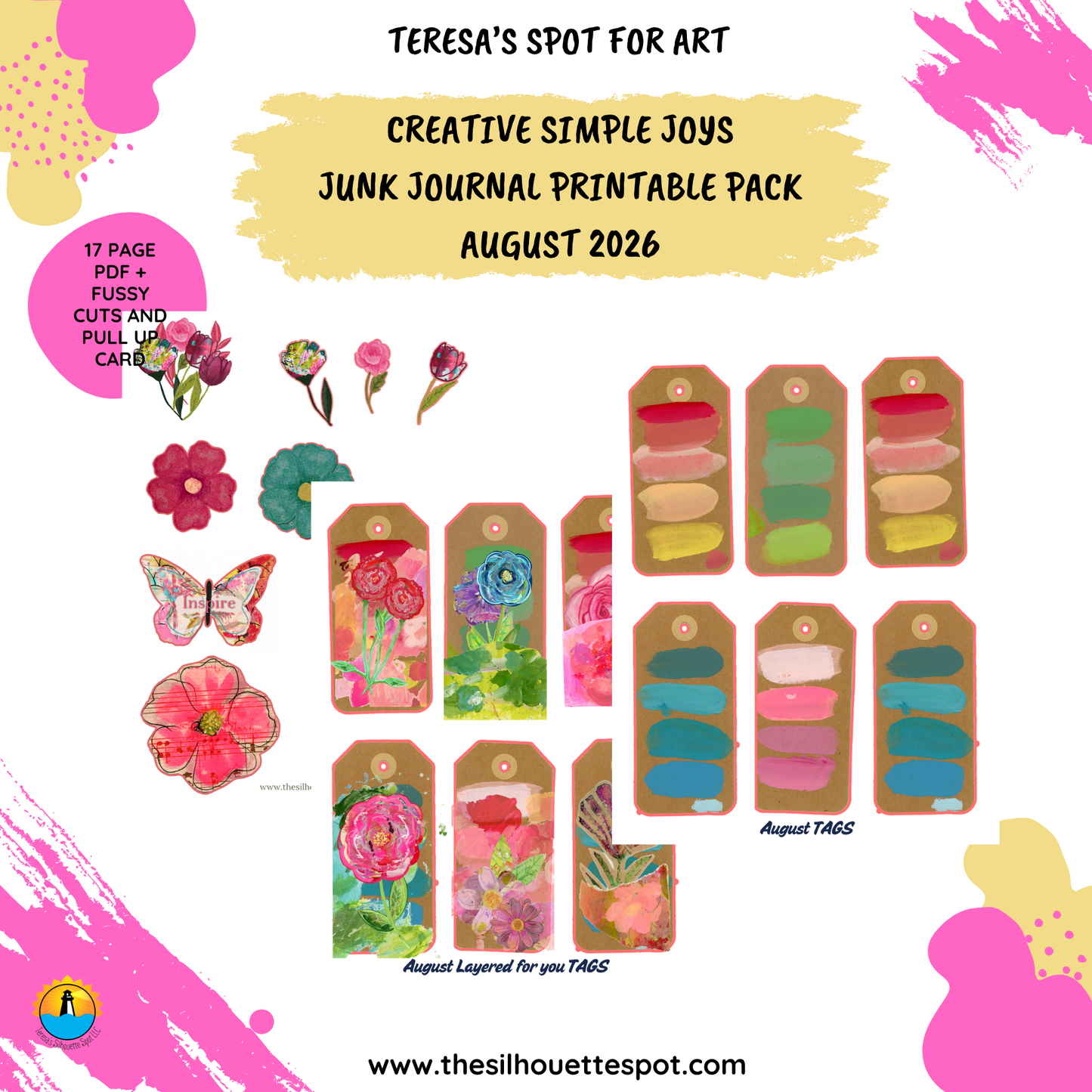 Junk Journal Monthly Bundle for August 2026- 17 Page PDF Junk Journal Printable