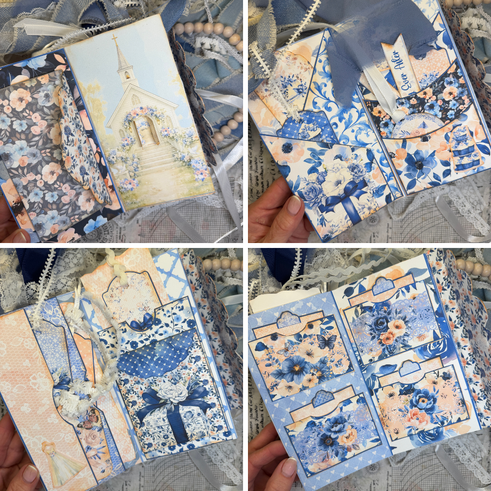 Something Borrowed Blue Wedding or Bridal Shower Junk Journal Kit, Memory Keeper Folio 26-Page Printed Bundle + Video Instructions