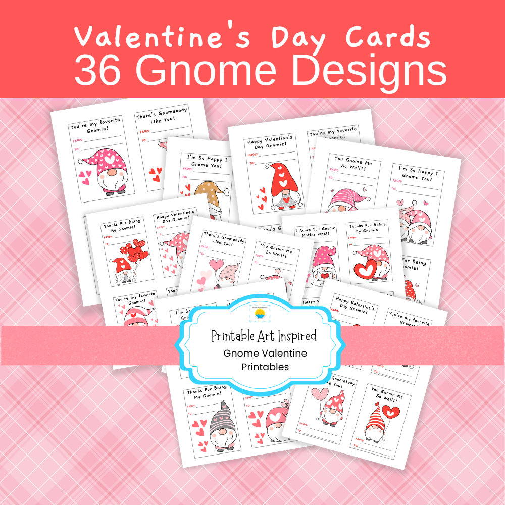 36 Gnome Kid's Valentine's Day Cards (Printable Digital Download)