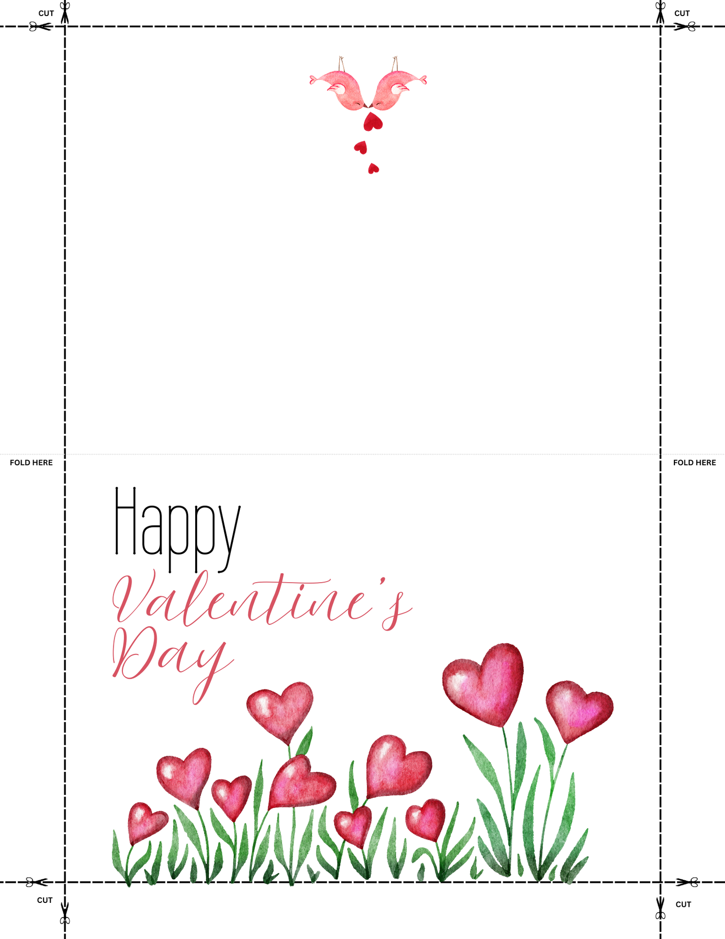 Set of 6  Watercolor Valentine Cards (Printable Digital Download)