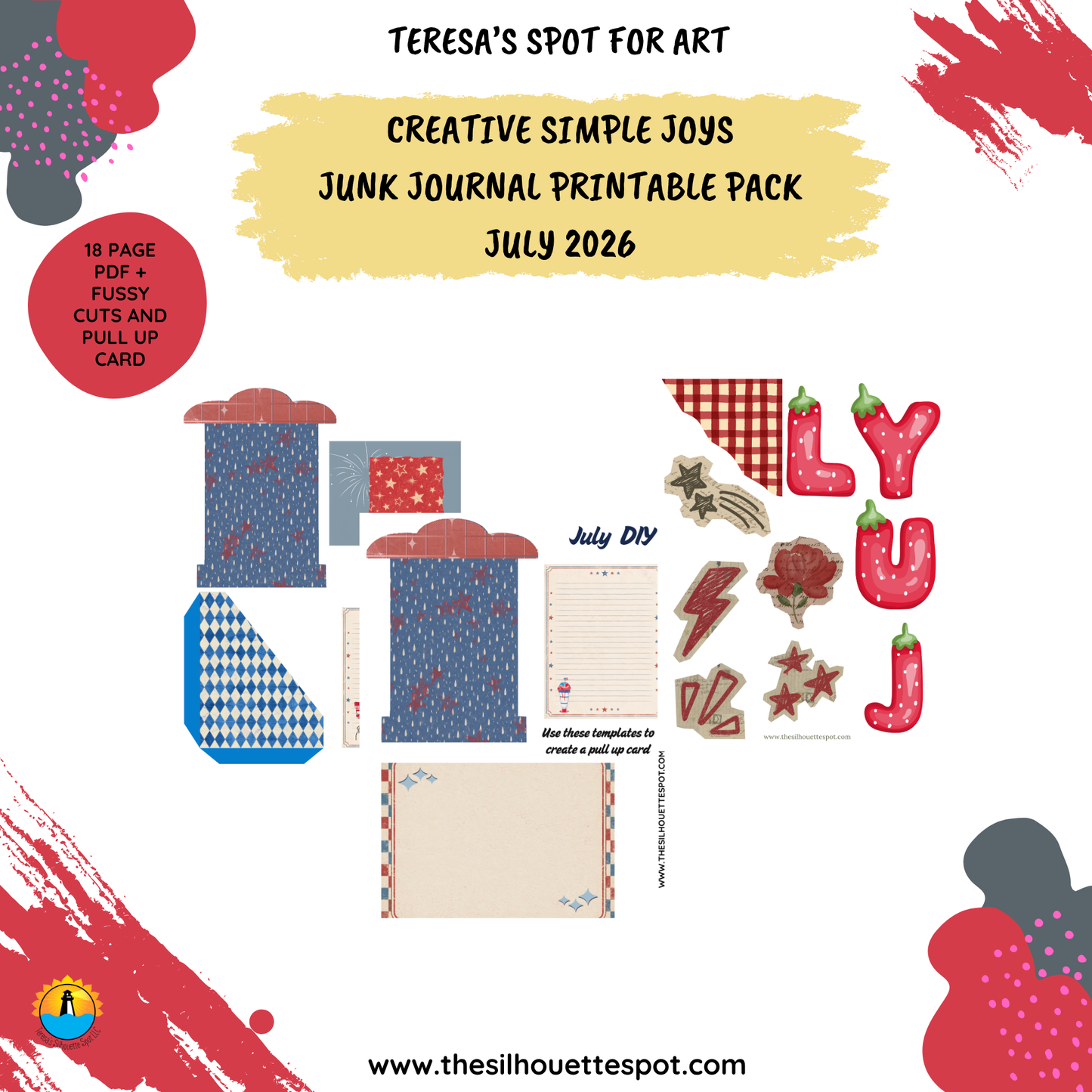 Junk Journal Monthly Bundle for July 2026- 18 Page PDF Junk Journal Printable