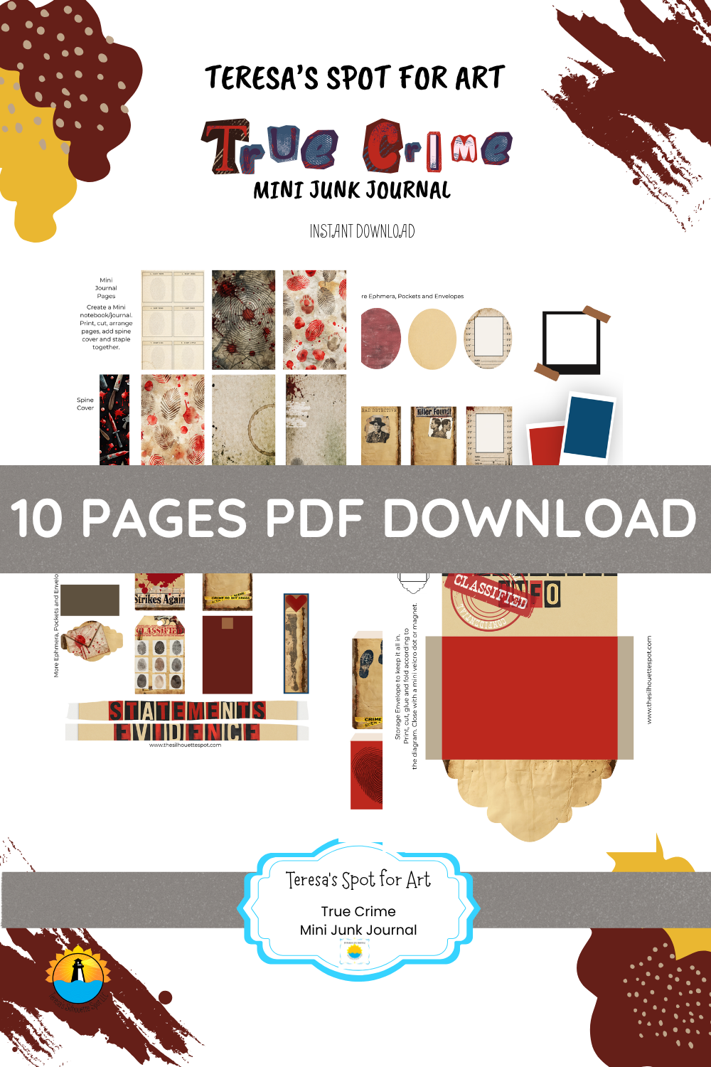 True Crime MIni Junk Journal Printable Kit –Instant 10 page Download