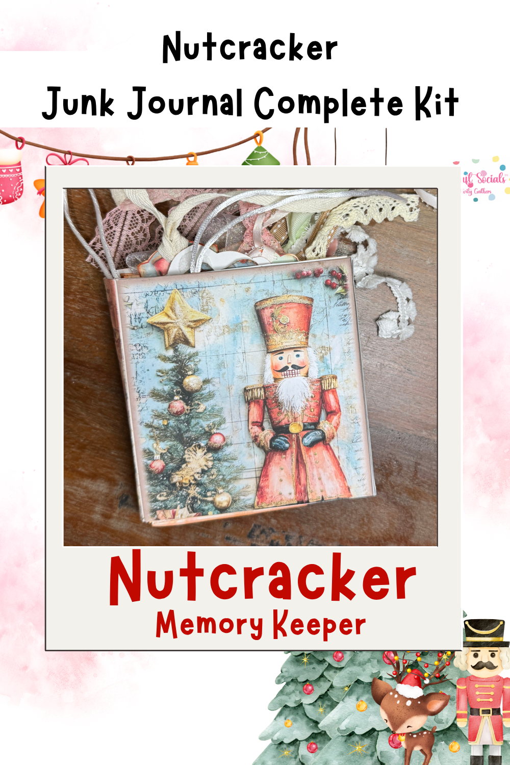 Nutcracker Christmas Memory Keeper Journal Paper Craft Kit – 22-Page Printable Craft Kit with Ribbon, Ephemera & Video Tutorial
