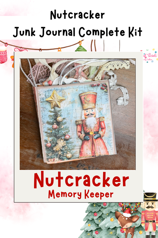 Nutcracker Christmas Memory Keeper Journal Paper Craft Kit – 22-Page Printable Craft Kit with Ribbon, Ephemera & Video Tutorial