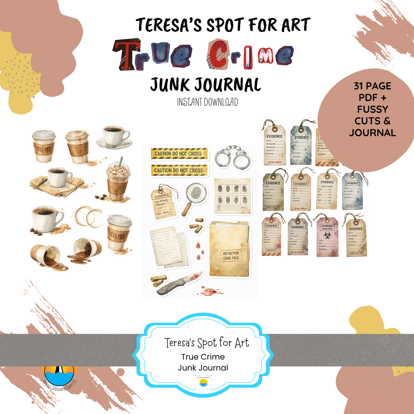 True Crime Junk Journal Printable Kit –Instant 31 page download