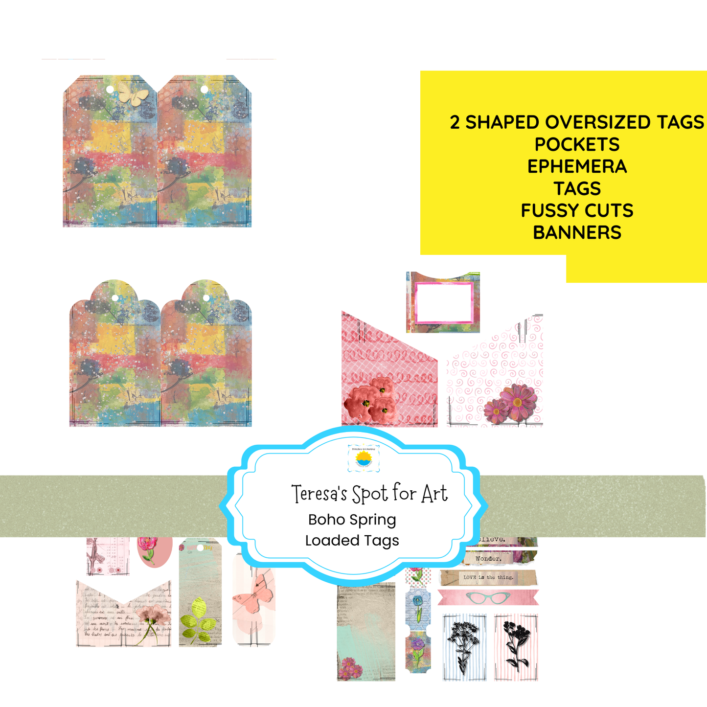 Spring Boho Themed Loaded Tags Printable –Instant 5 page Download