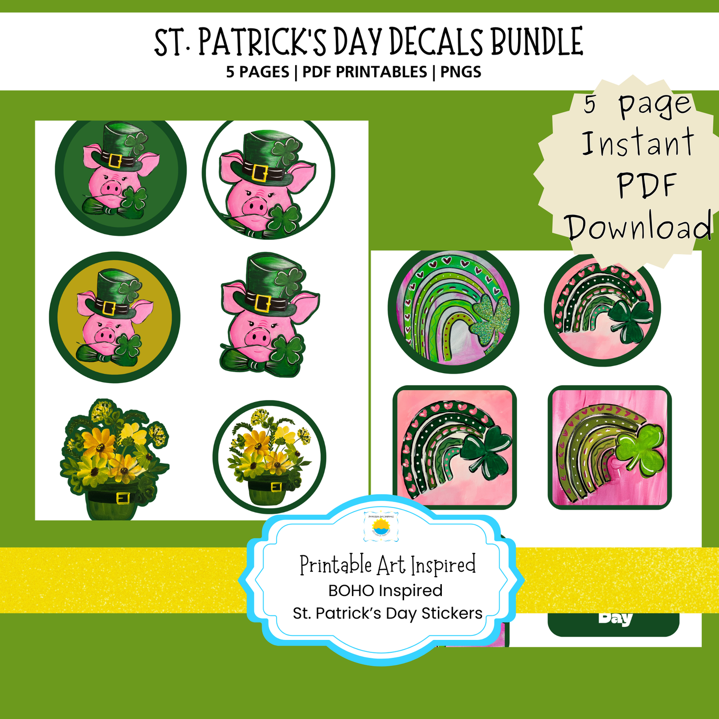 St. Patrick’s Day Stickers – Digital Download | Junk Journal, Planner & Craft Stickers