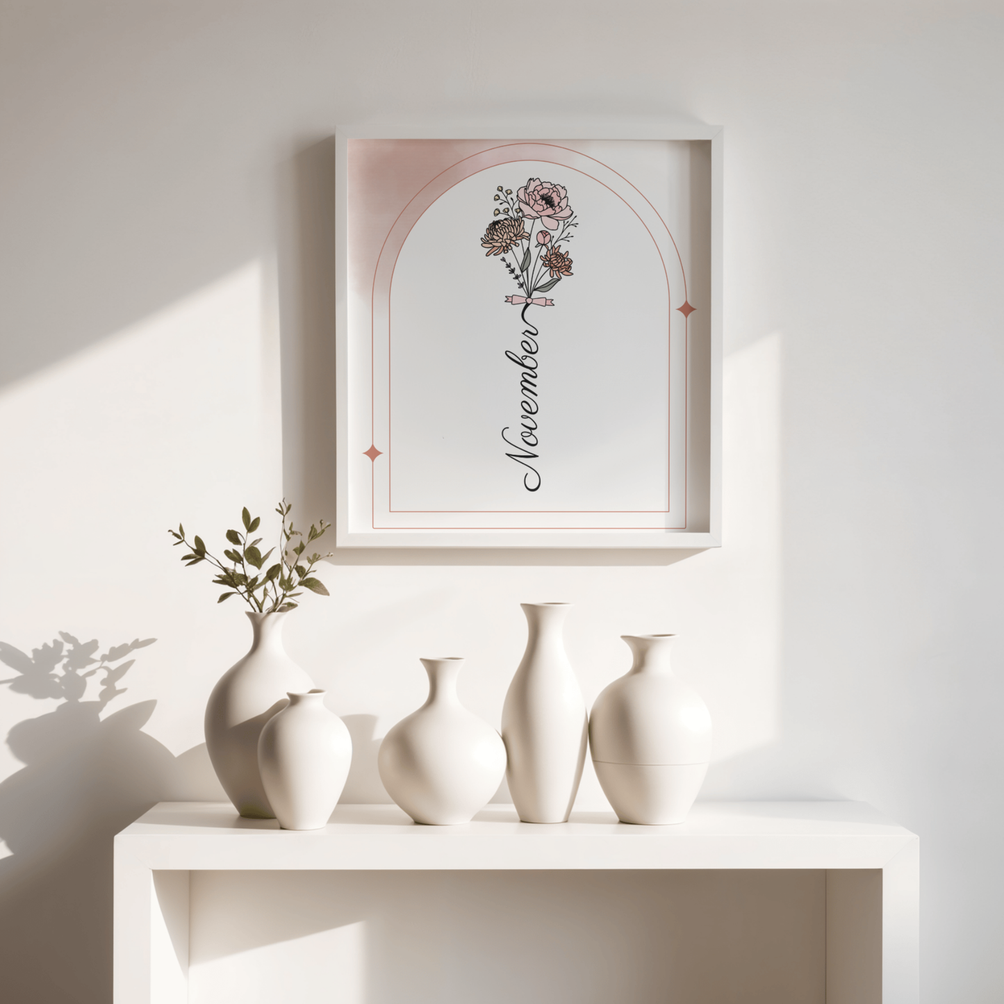 Boho November Birthday Flower  Printable Art Bundle — 48 File Digital Download