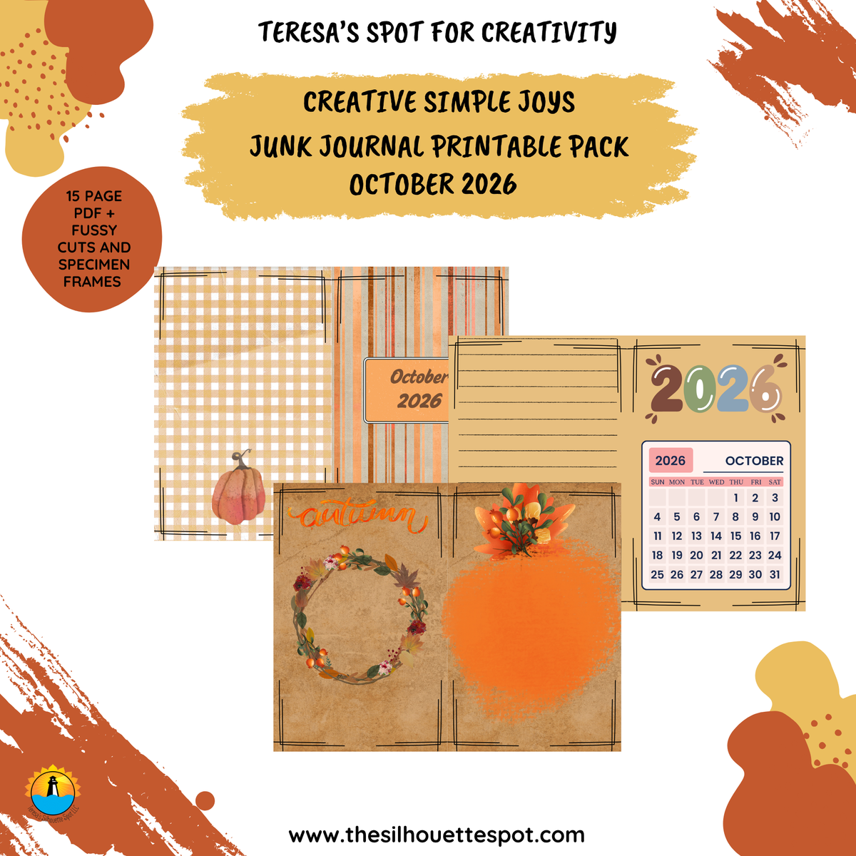 Junk Journal Monthly Bundle for October 2026- 16 Page PDF Junk Journal Printable