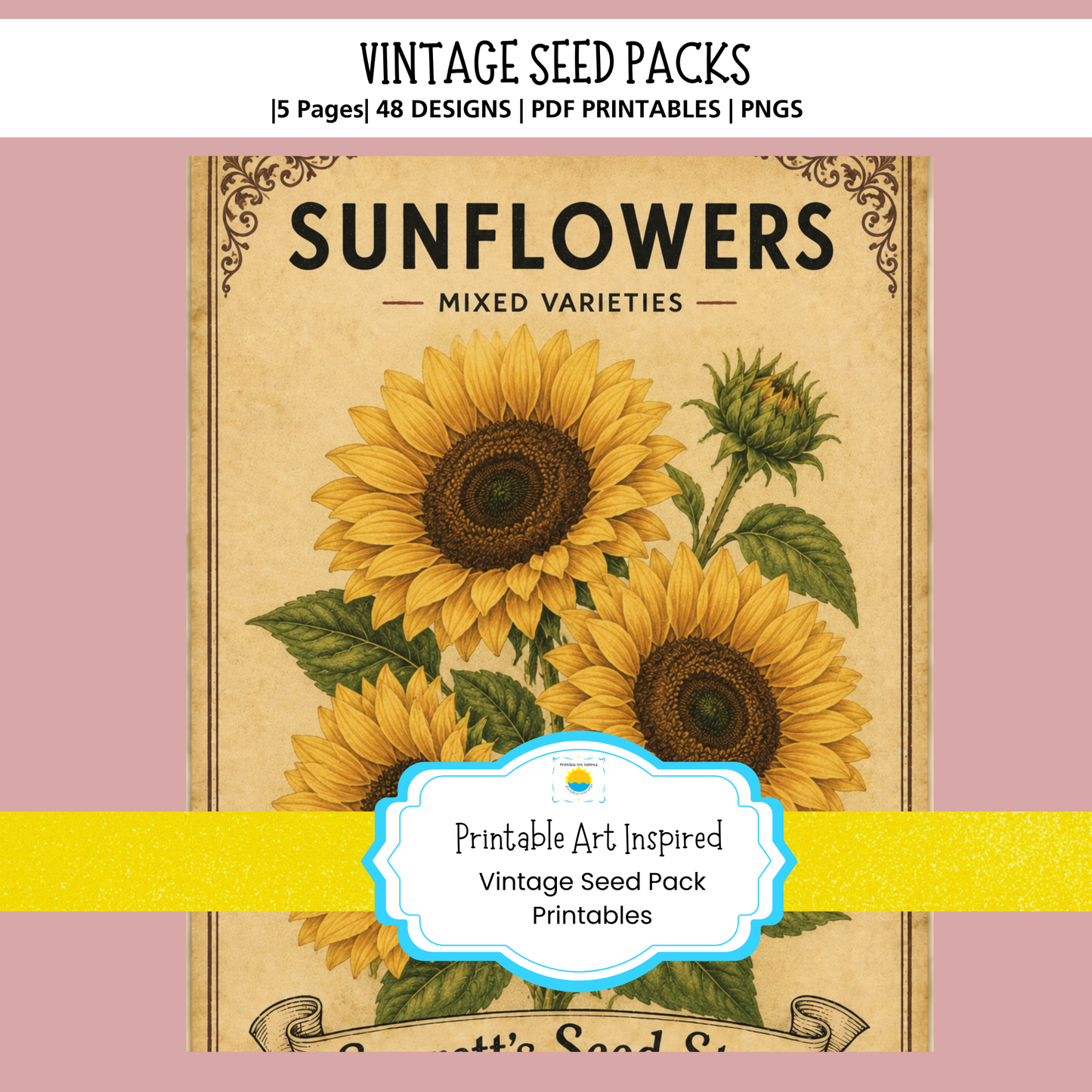 Vintage Flower Seed Pack Printables for Junk Journaling, Collage & Creative Crafts 32 page PDF Instant Download