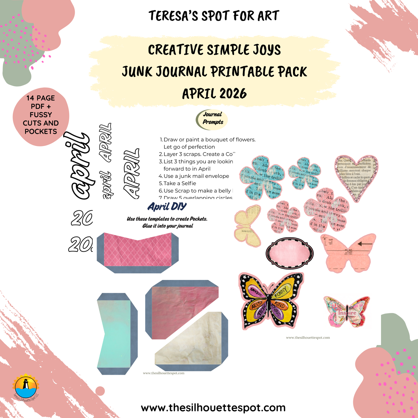Junk Journal Monthly Bundle for April 2026- 14 Page PDF Junk Journal Printable