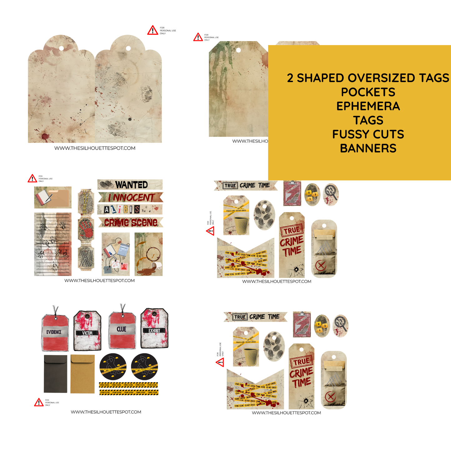 True Crime Loaded Tags Printable –Instant 6 page Download