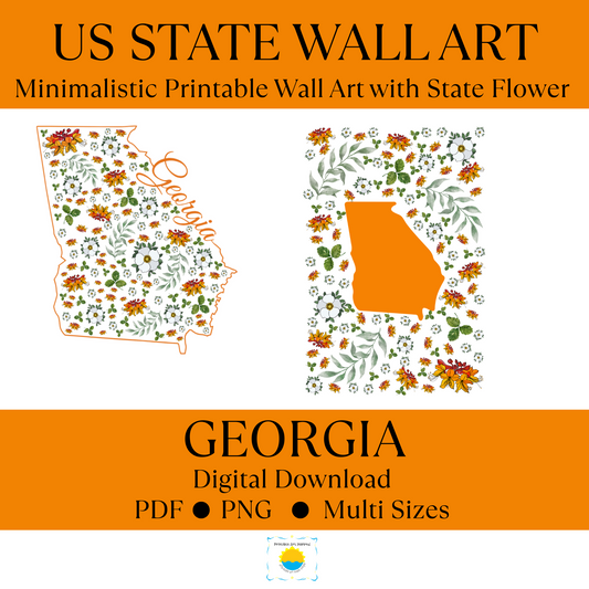 Georgia US State Digital Wall Art Printable, Minimalistic Georgia State Flower Art, Digital Download Georgia State Art