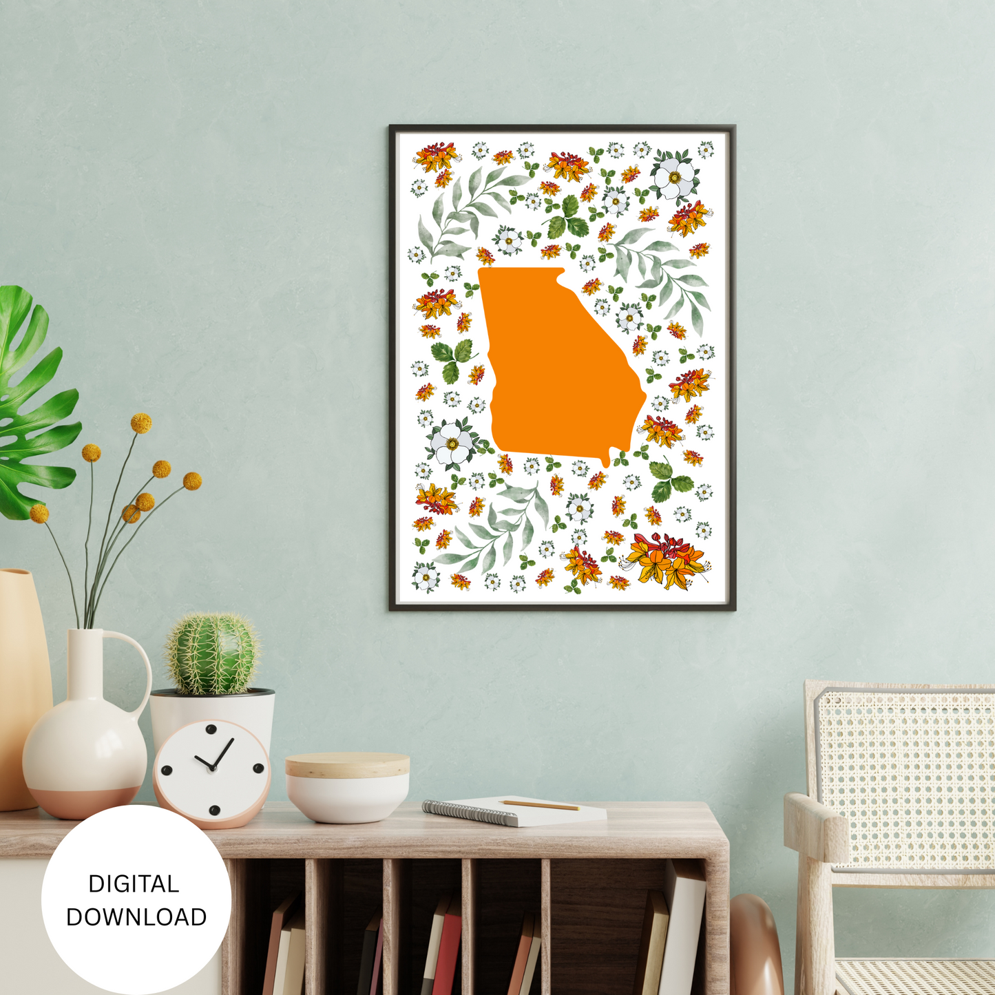 Georgia US State Digital Wall Art Printable, Minimalistic Georgia State Flower Art, Digital Download Georgia State Art