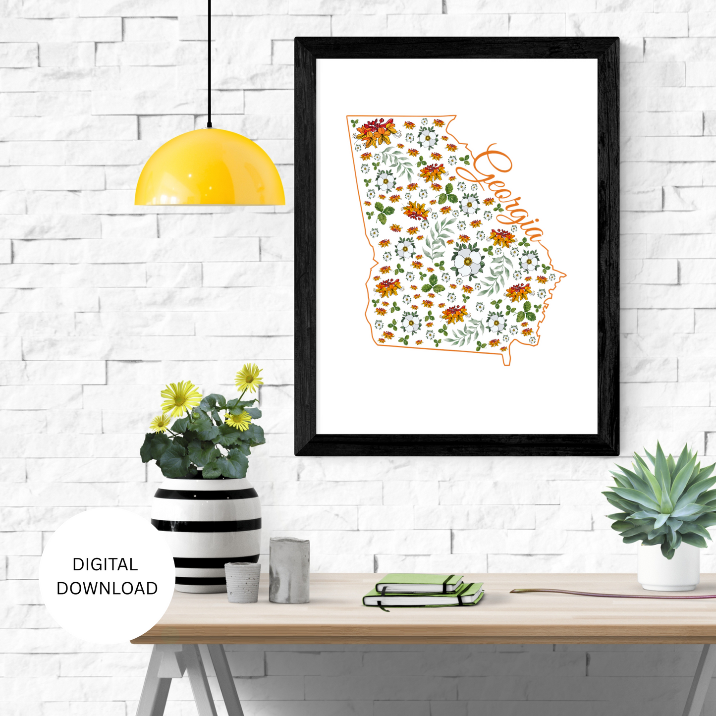 Georgia US State Digital Wall Art Printable, Minimalistic Georgia State Flower Art, Digital Download Georgia State Art