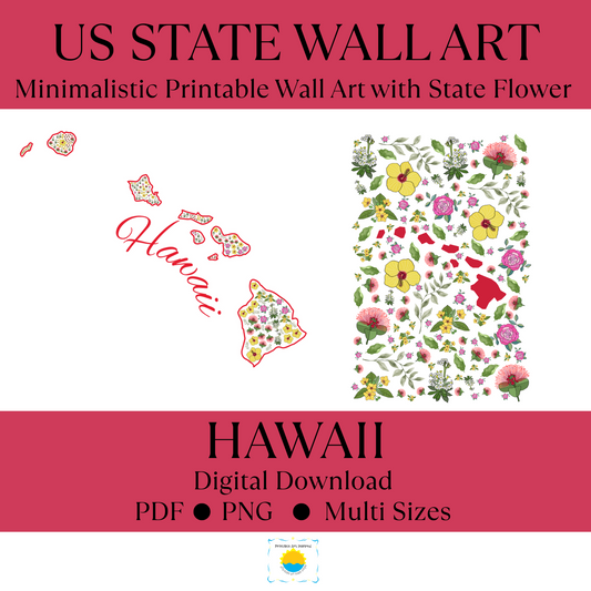 Hawaii US State Digital Wall Art Printable, Minimalistic Hawaii State Flower Art, Digital Download Hawaii State Art