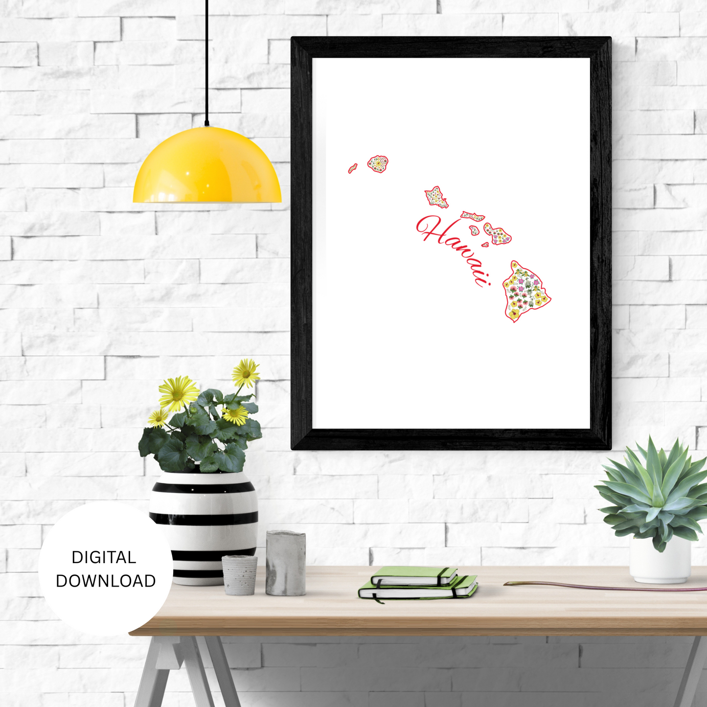 Hawaii US State Digital Wall Art Printable, Minimalistic Hawaii State Flower Art, Digital Download Hawaii State Art