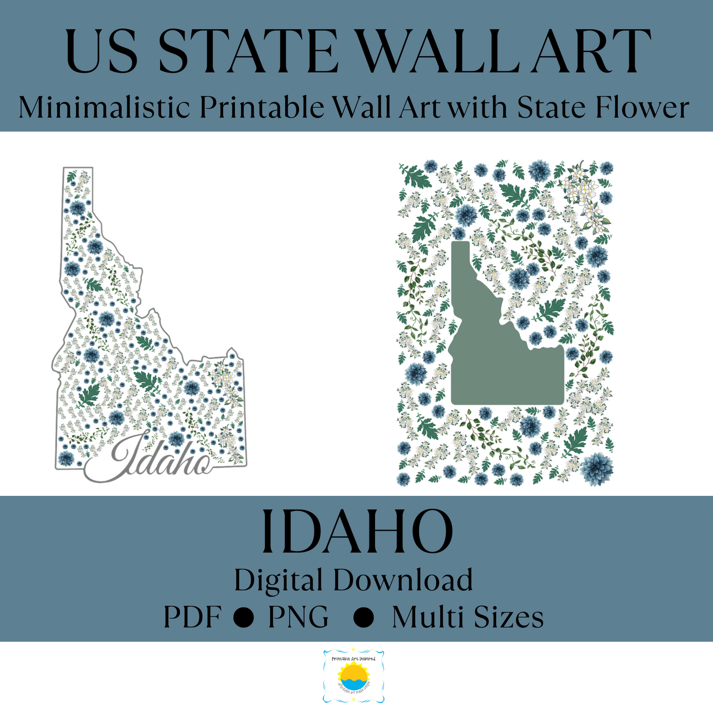 Idaho US State Digital Wall Art Printable, Minimalistic IdahoState Flower Art, Digital Download Idaho State Art