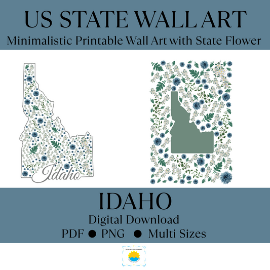Idaho US State Digital Wall Art Printable, Minimalistic IdahoState Flower Art, Digital Download Idaho State Art