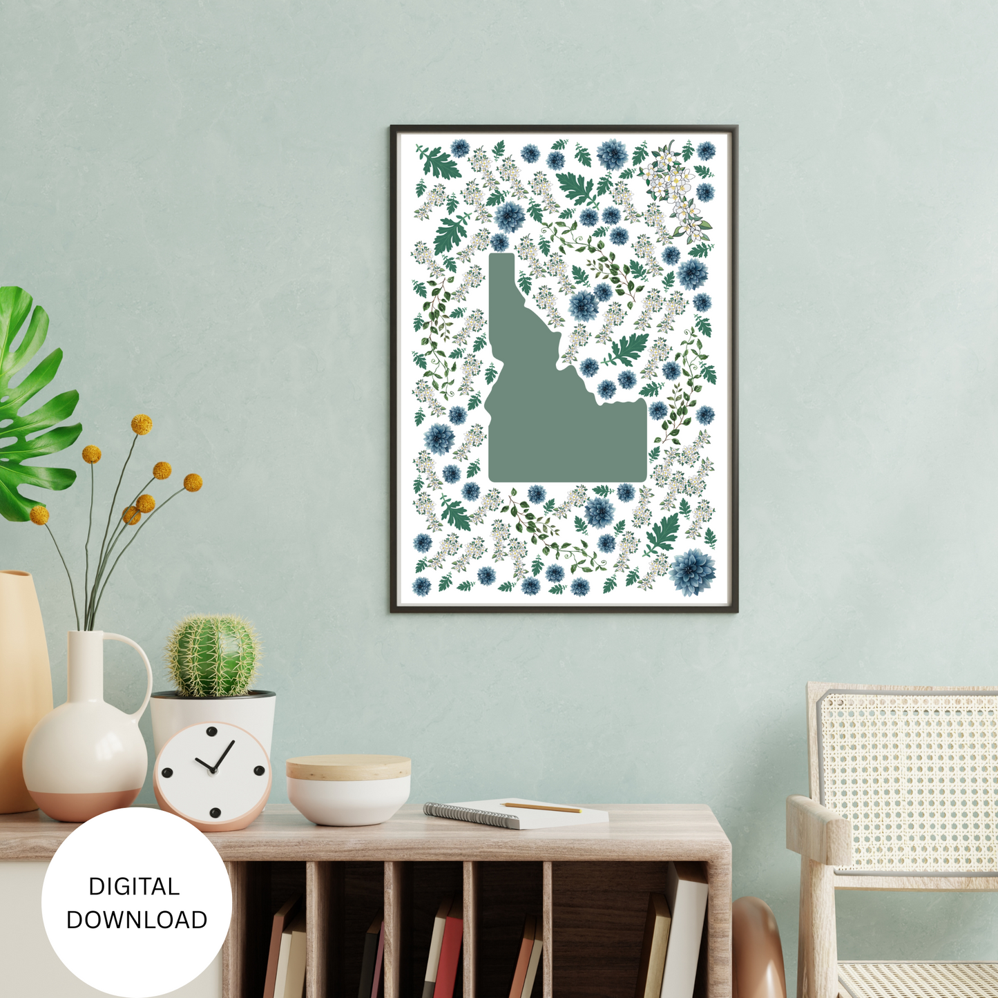 Idaho US State Digital Wall Art Printable, Minimalistic IdahoState Flower Art, Digital Download Idaho State Art