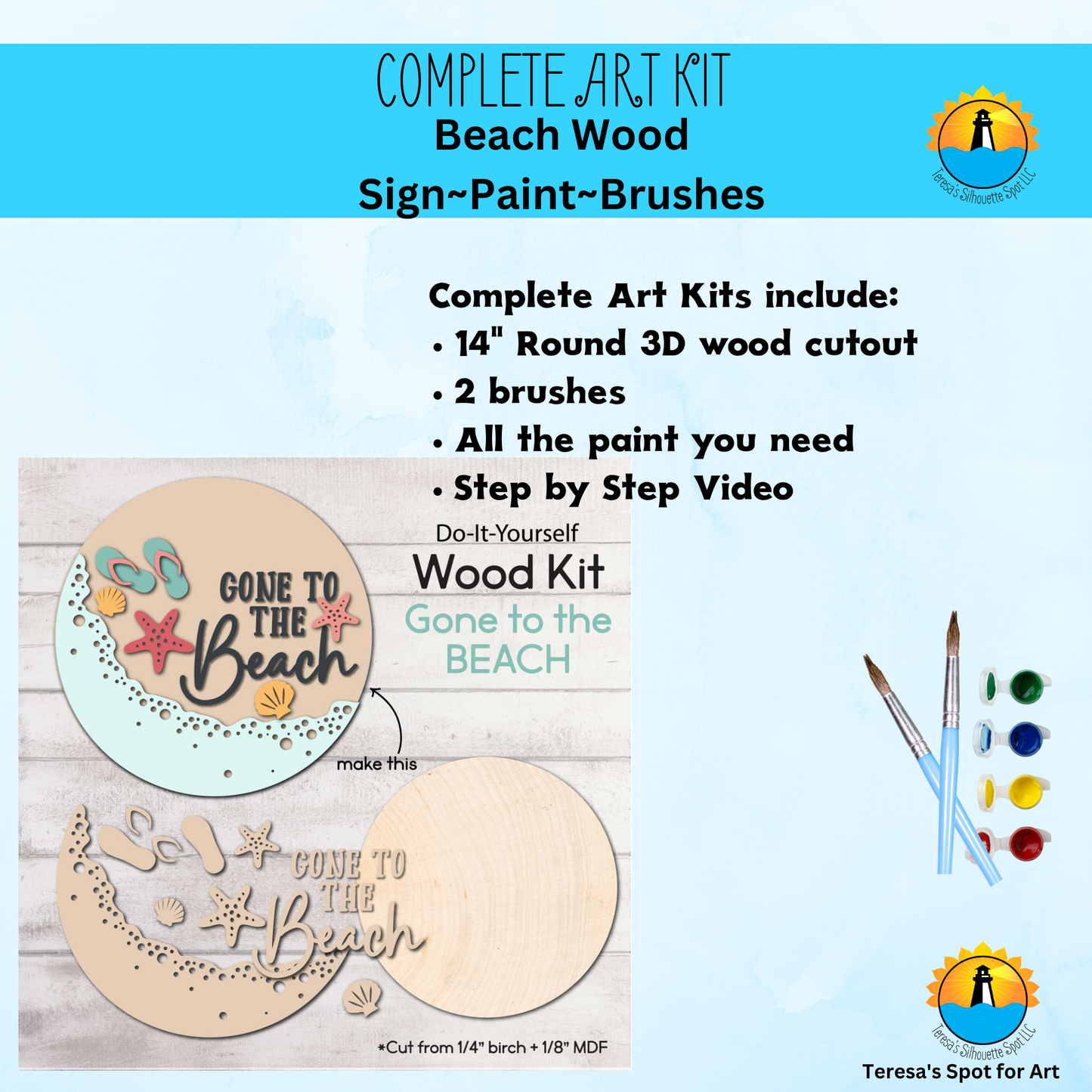Gone to the Beach 3D  14" Round Wood Door Hanger Art Kit