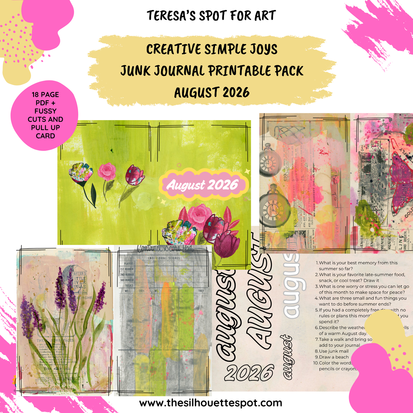 Junk Journal Monthly Bundle for August 2026- 17 Page PDF Junk Journal Printable