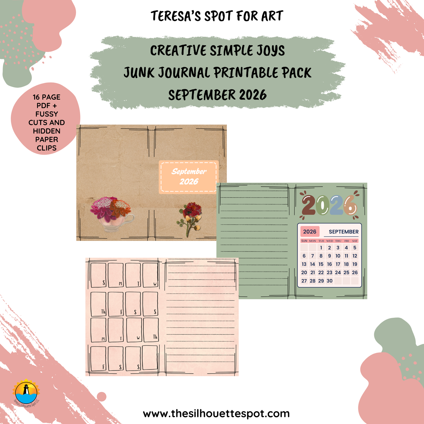 Junk Journal Monthly Bundle for September 2026- 16 Page PDF Junk Journal Printable