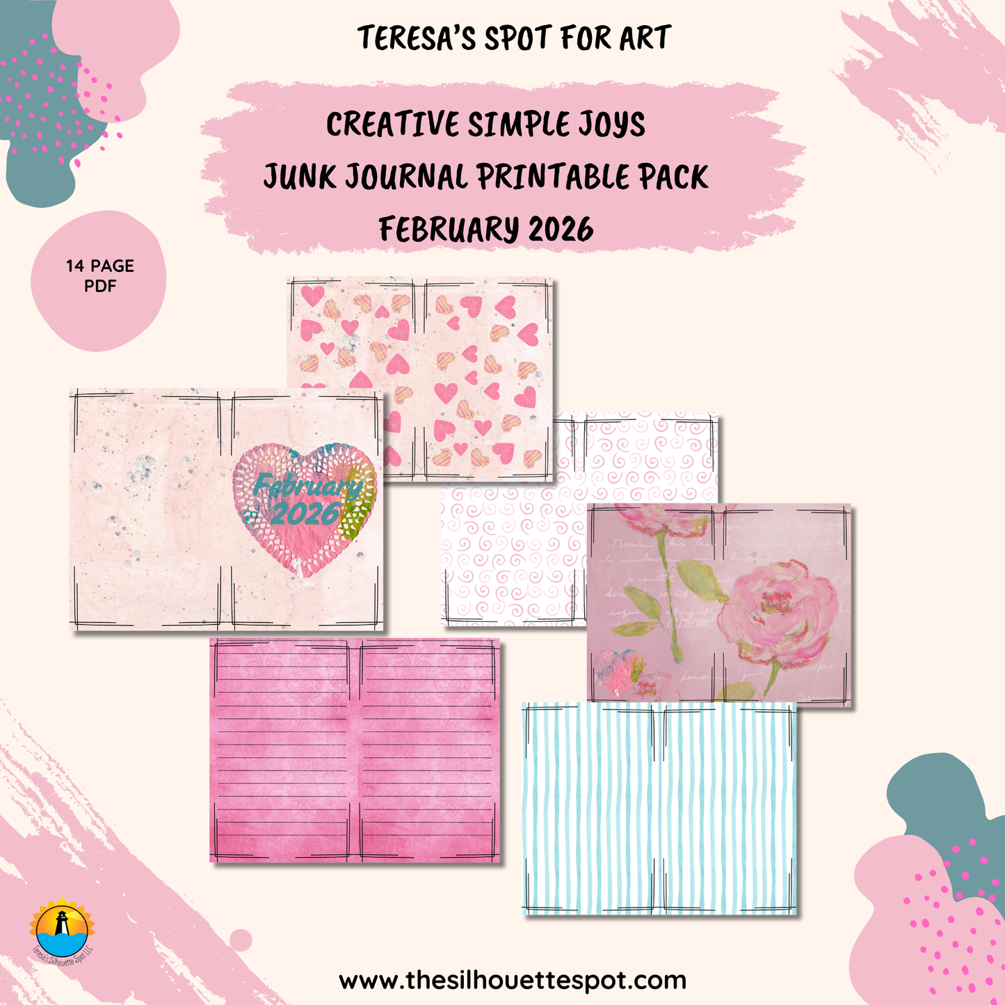 Junk Journal Monthly Bundle for February 2026- 14 Page PDF Junk Journal Printable
