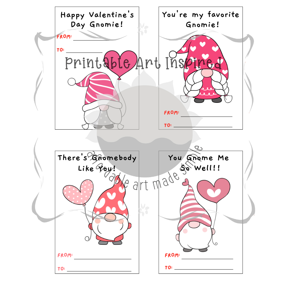 36 Gnome Kid's Valentine's Day Cards (Printable Digital Download)