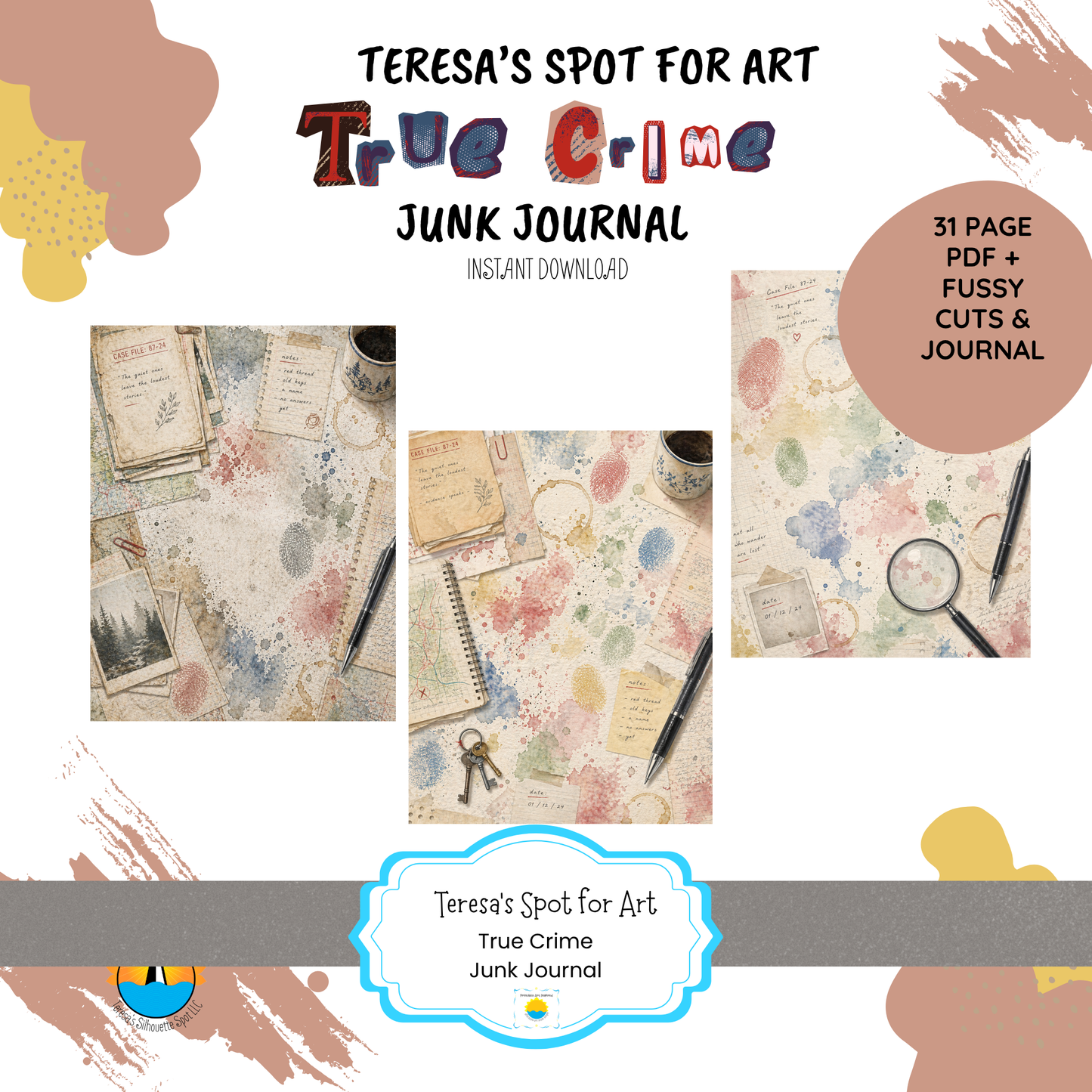 True Crime Junk Journal Printable Kit –Instant 31 page download