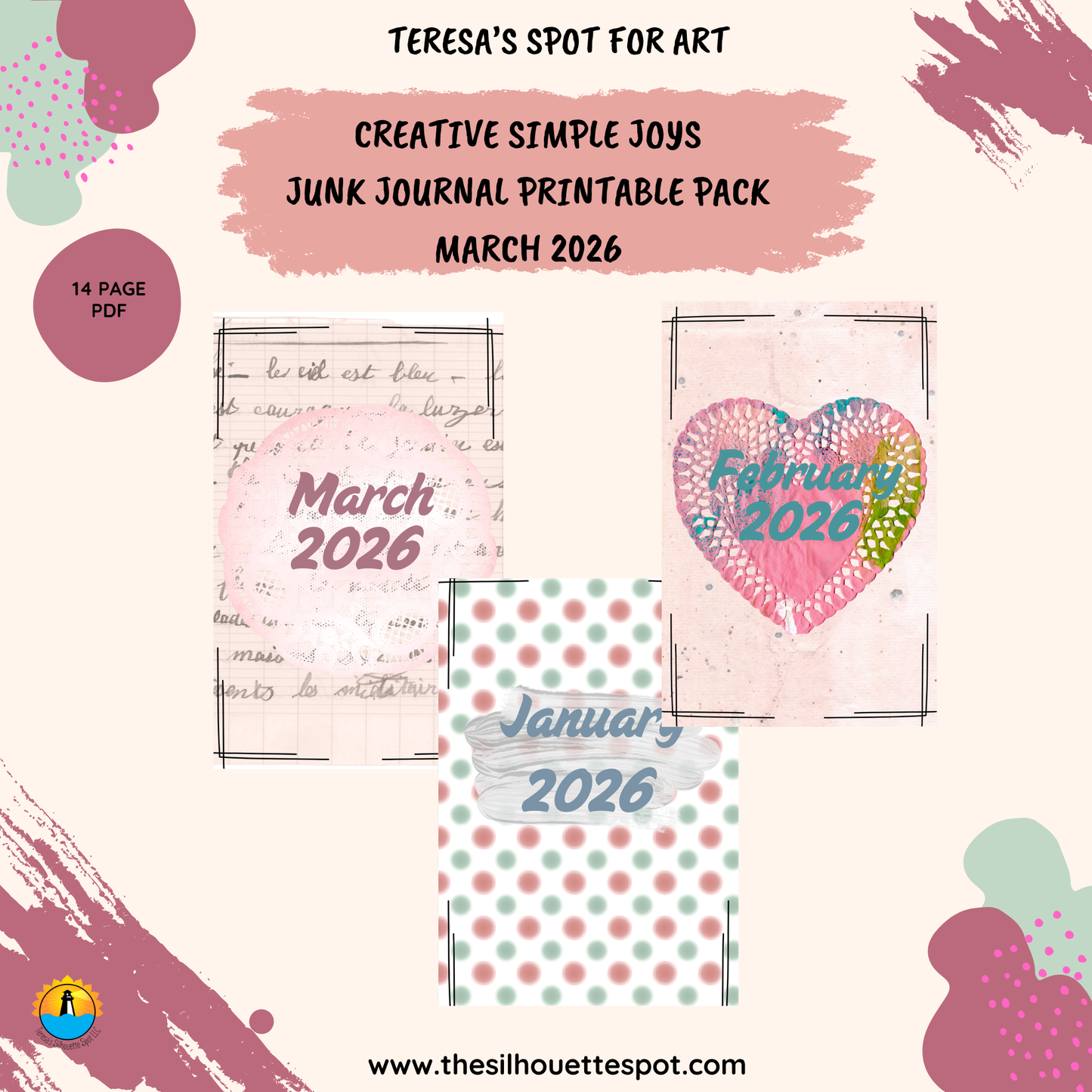 Junk Journal Monthly Bundle for March 2026- 14 Page PDF Junk Journal Printable