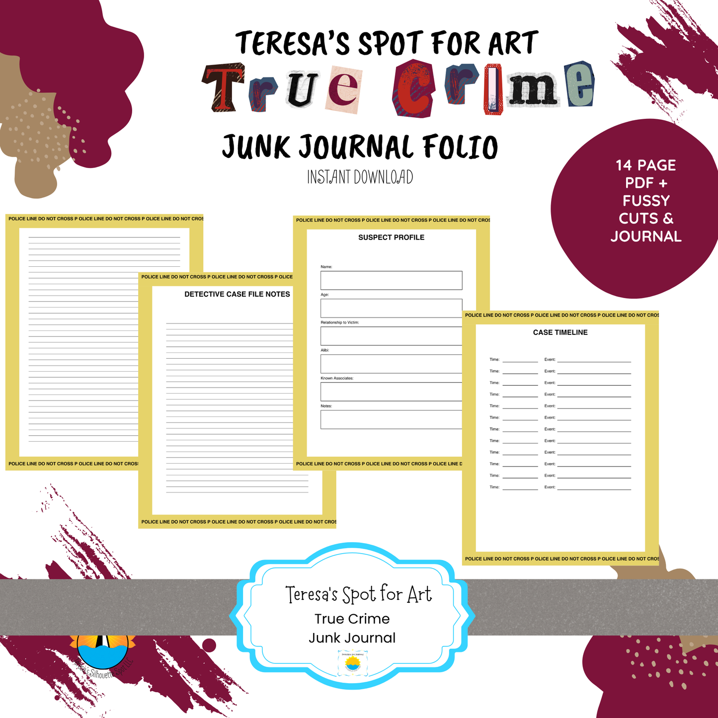 True Crime Junk Journal Folio Printable Kit –Instant 14 page Download